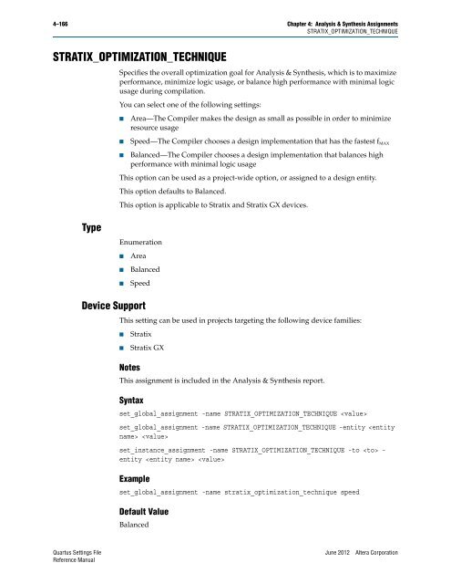 Quartus II Settings File Reference Manual - Altera