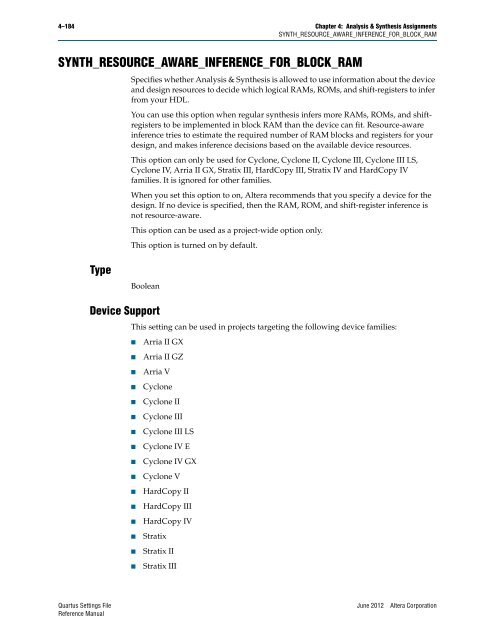 Quartus II Settings File Reference Manual - Altera