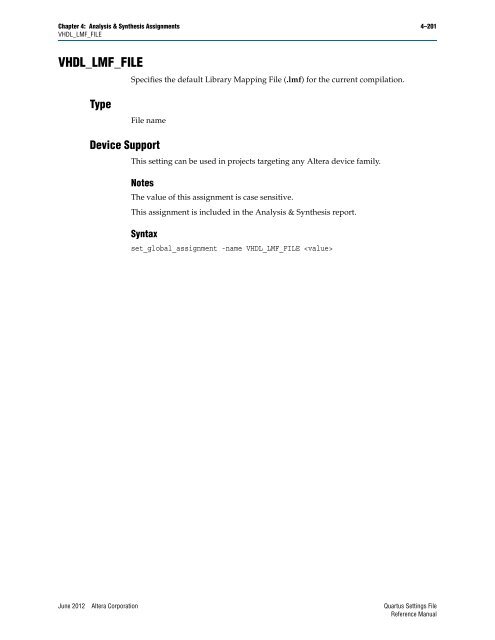 Quartus II Settings File Reference Manual - Altera