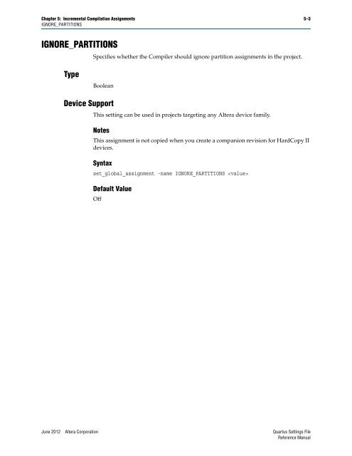 Quartus II Settings File Reference Manual - Altera