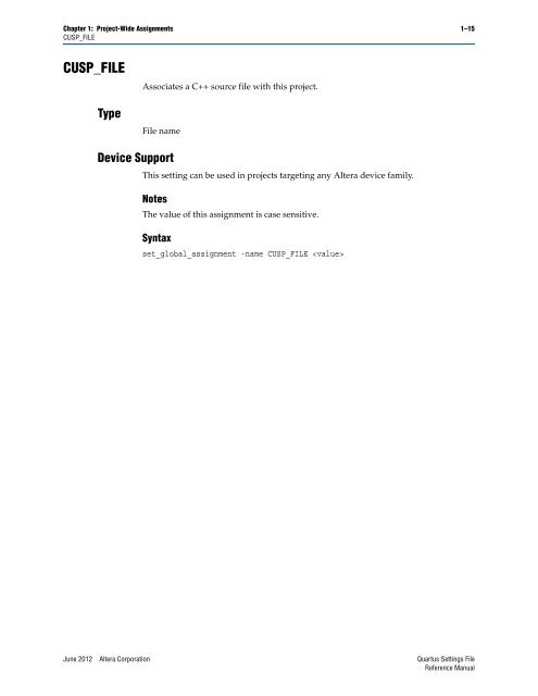 Quartus II Settings File Reference Manual - Altera