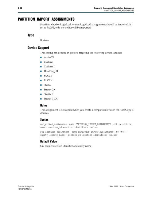 Quartus II Settings File Reference Manual - Altera