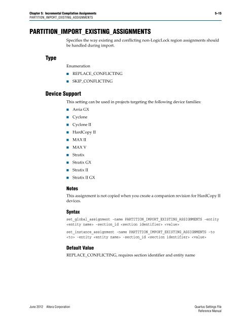 Quartus II Settings File Reference Manual - Altera