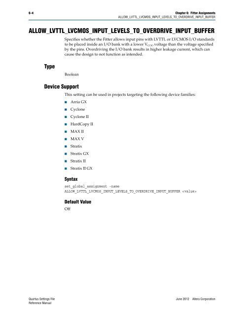 Quartus II Settings File Reference Manual - Altera