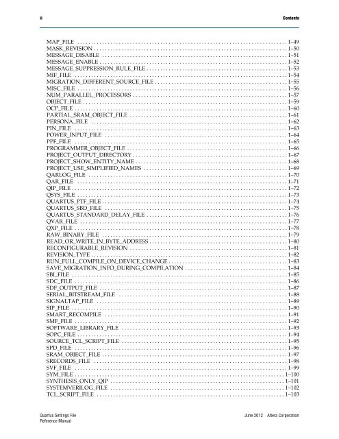 Quartus II Settings File Reference Manual - Altera