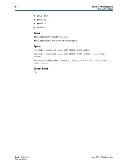 Quartus II Settings File Reference Manual - Altera