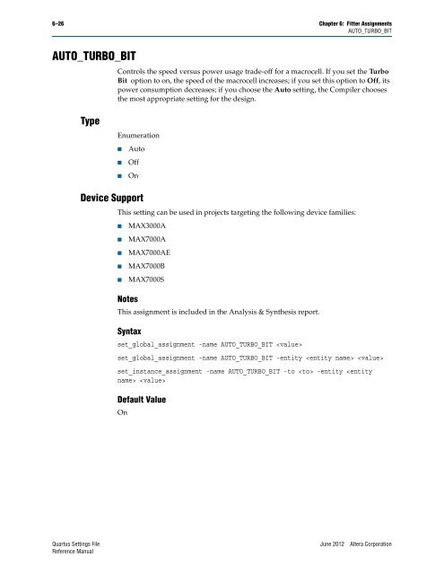 Quartus II Settings File Reference Manual - Altera