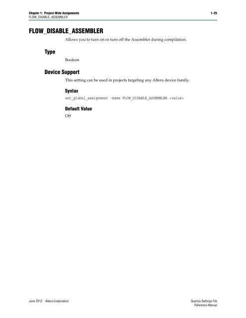 Quartus II Settings File Reference Manual - Altera