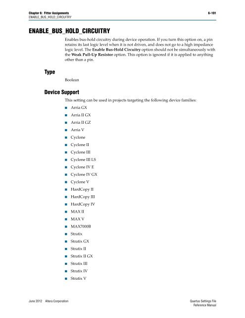 Quartus II Settings File Reference Manual - Altera