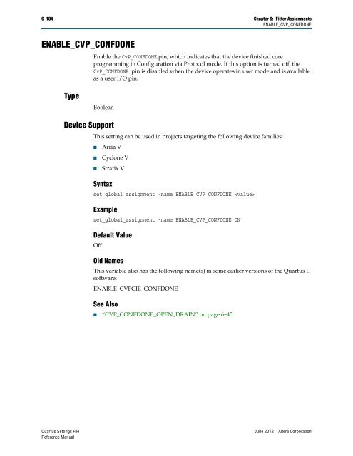 Quartus II Settings File Reference Manual - Altera