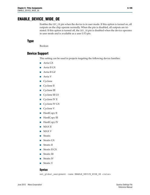 Quartus II Settings File Reference Manual - Altera