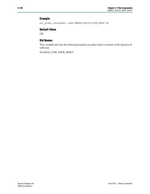 Quartus II Settings File Reference Manual - Altera