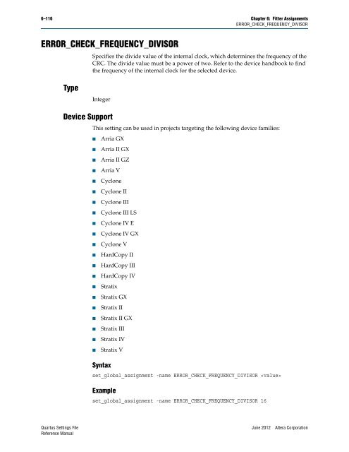 Quartus II Settings File Reference Manual - Altera