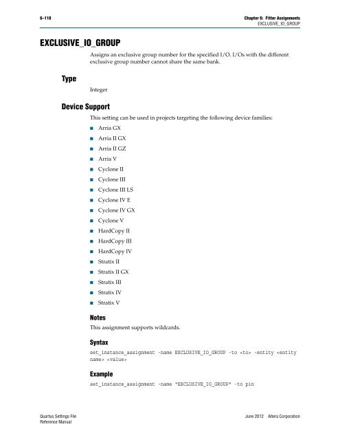 Quartus II Settings File Reference Manual - Altera