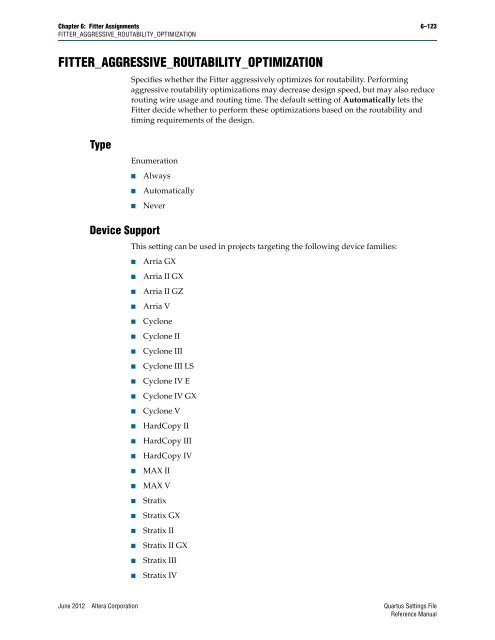 Quartus II Settings File Reference Manual - Altera