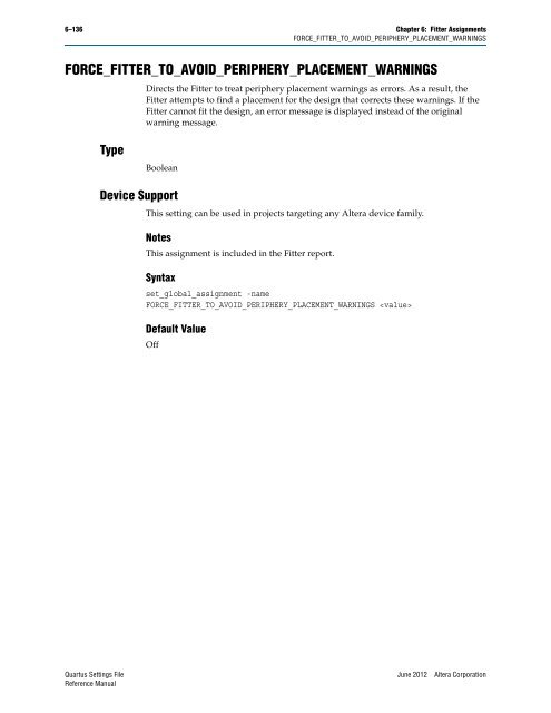 Quartus II Settings File Reference Manual - Altera