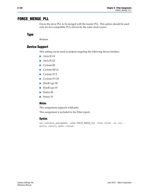 Quartus II Settings File Reference Manual - Altera