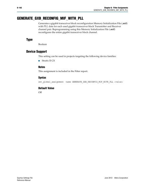 Quartus II Settings File Reference Manual - Altera