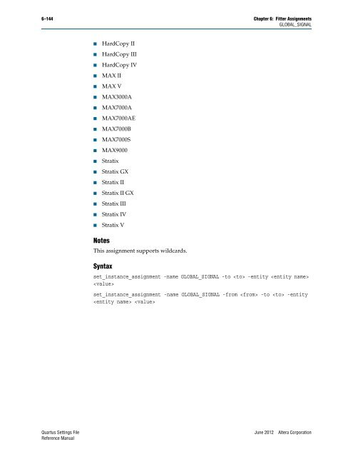 Quartus II Settings File Reference Manual - Altera