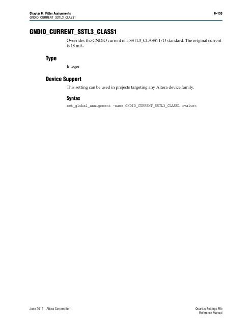 Quartus II Settings File Reference Manual - Altera
