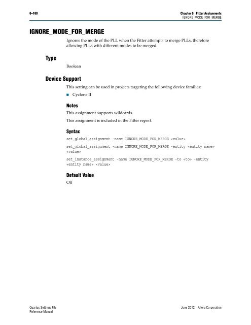 Quartus II Settings File Reference Manual - Altera