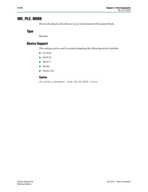 Quartus II Settings File Reference Manual - Altera
