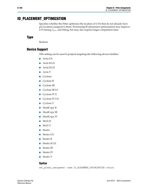 Quartus II Settings File Reference Manual - Altera