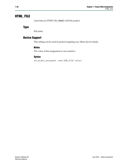 Quartus II Settings File Reference Manual - Altera