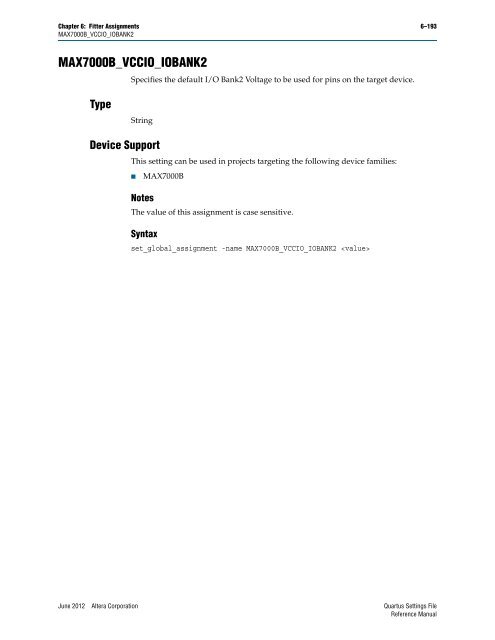 Quartus II Settings File Reference Manual - Altera