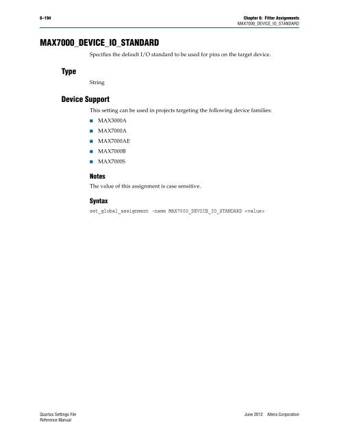 Quartus II Settings File Reference Manual - Altera