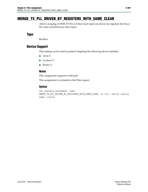 Quartus II Settings File Reference Manual - Altera