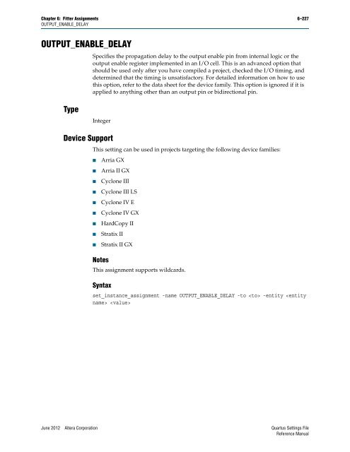 Quartus II Settings File Reference Manual - Altera