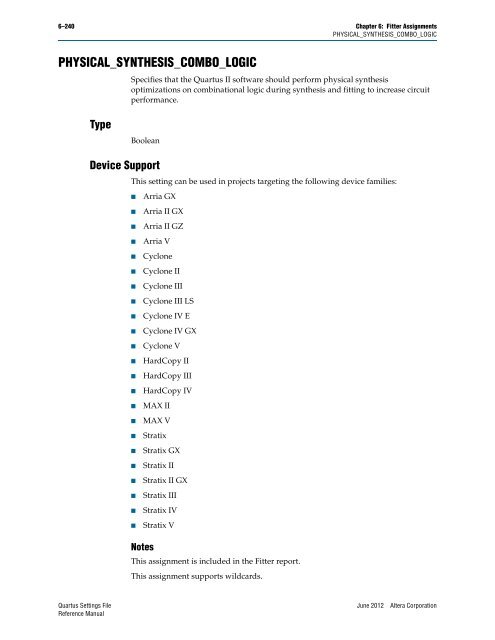 Quartus II Settings File Reference Manual - Altera