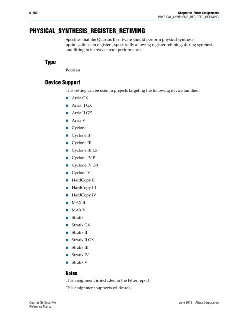 Quartus II Settings File Reference Manual - Altera