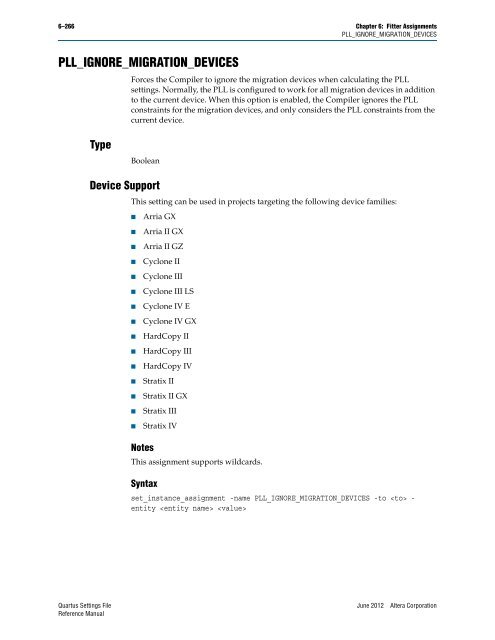 Quartus II Settings File Reference Manual - Altera