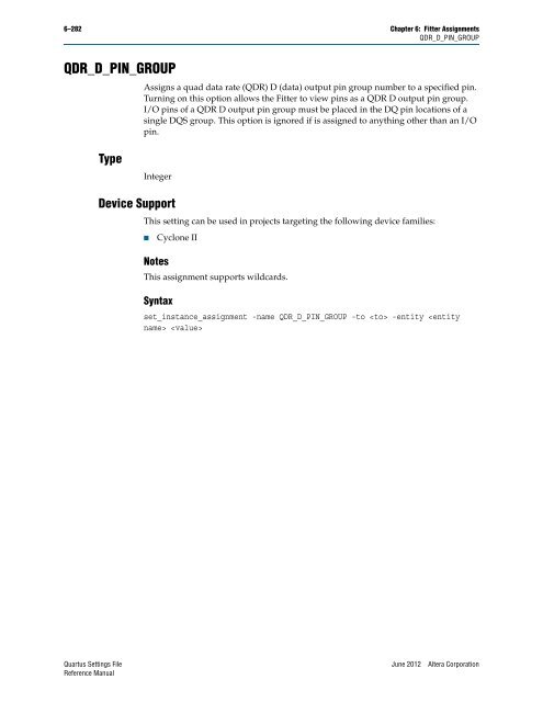 Quartus II Settings File Reference Manual - Altera