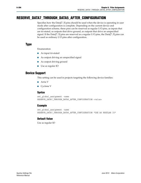 Quartus II Settings File Reference Manual - Altera