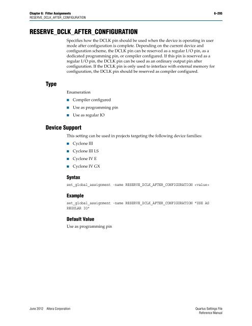 Quartus II Settings File Reference Manual - Altera