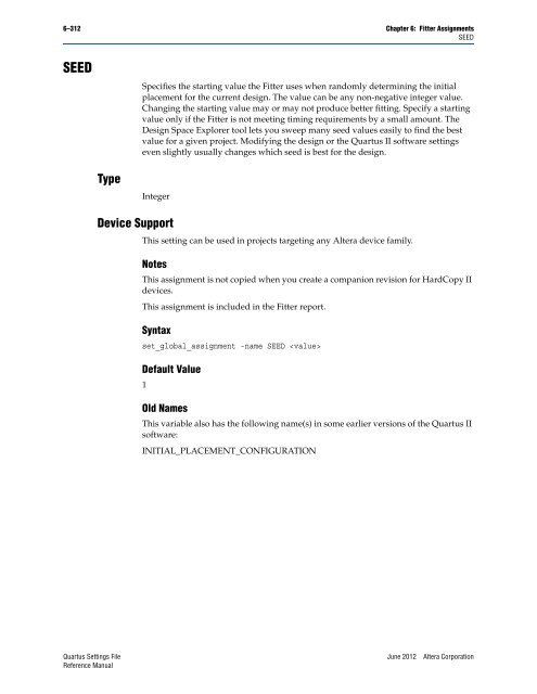 Quartus II Settings File Reference Manual - Altera
