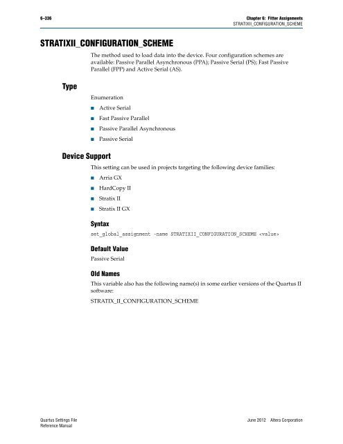 Quartus II Settings File Reference Manual - Altera