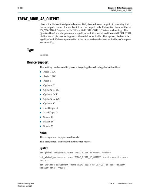 Quartus II Settings File Reference Manual - Altera