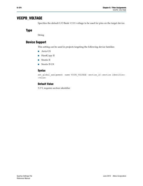 Quartus II Settings File Reference Manual - Altera