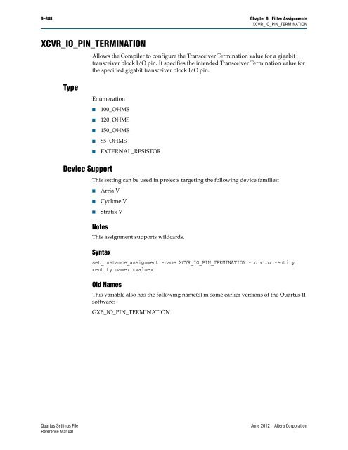 Quartus II Settings File Reference Manual - Altera