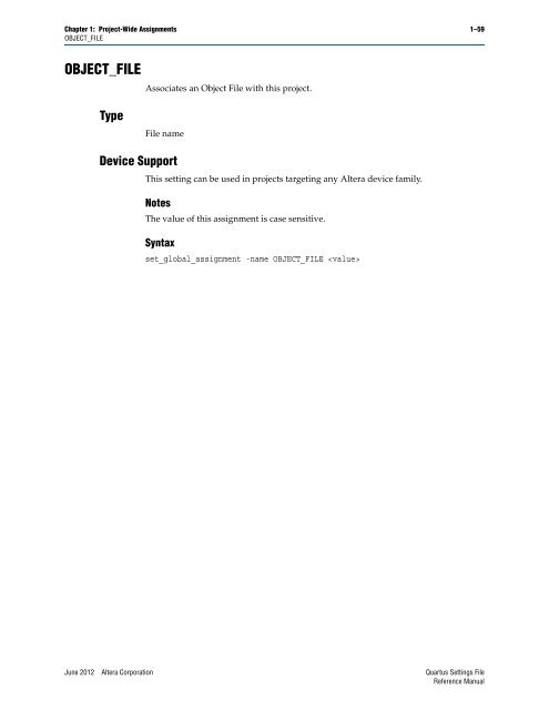 Quartus II Settings File Reference Manual - Altera