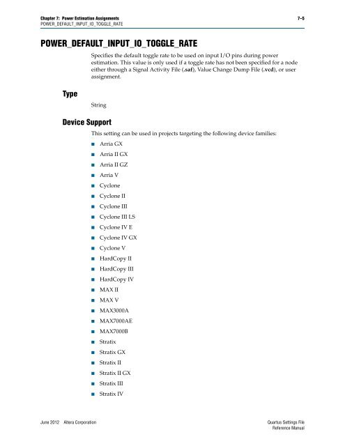 Quartus II Settings File Reference Manual - Altera