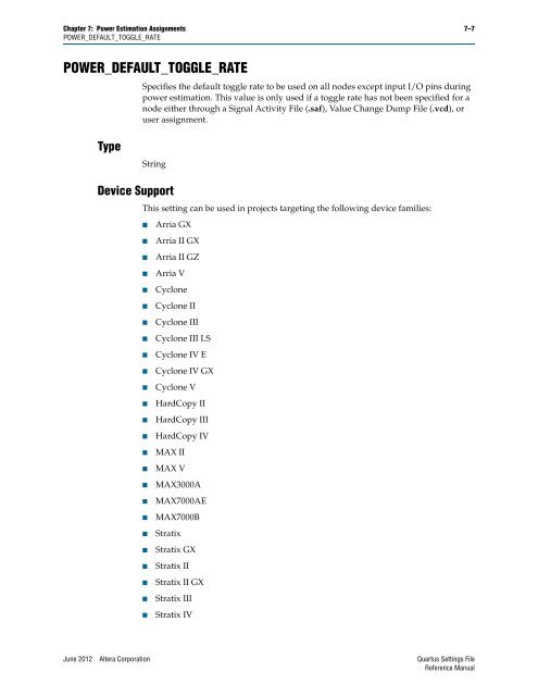 Quartus II Settings File Reference Manual - Altera