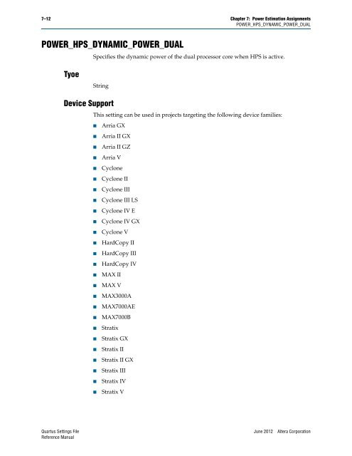 Quartus II Settings File Reference Manual - Altera