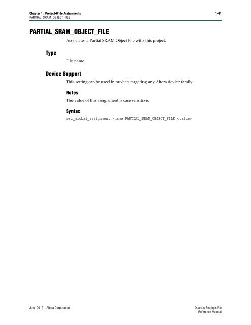 Quartus II Settings File Reference Manual - Altera