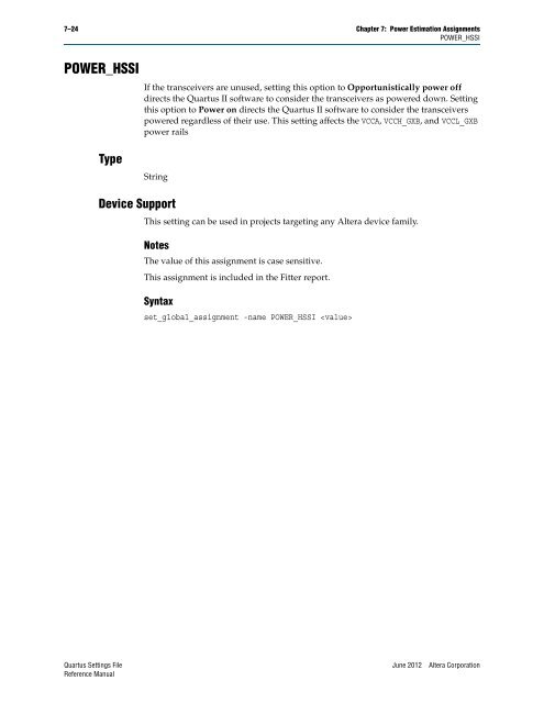 Quartus II Settings File Reference Manual - Altera