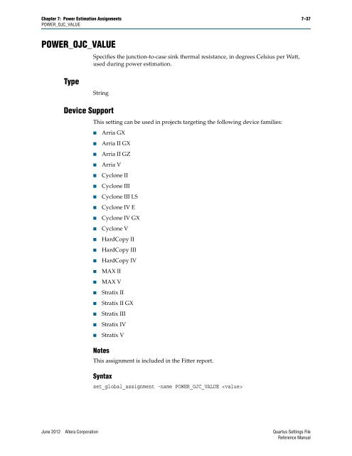 Quartus II Settings File Reference Manual - Altera